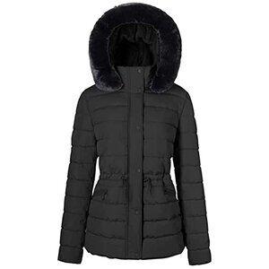 Women's Winter Quilted Puffer Coat Fleece Lined Warm Jacket Removeable Hood